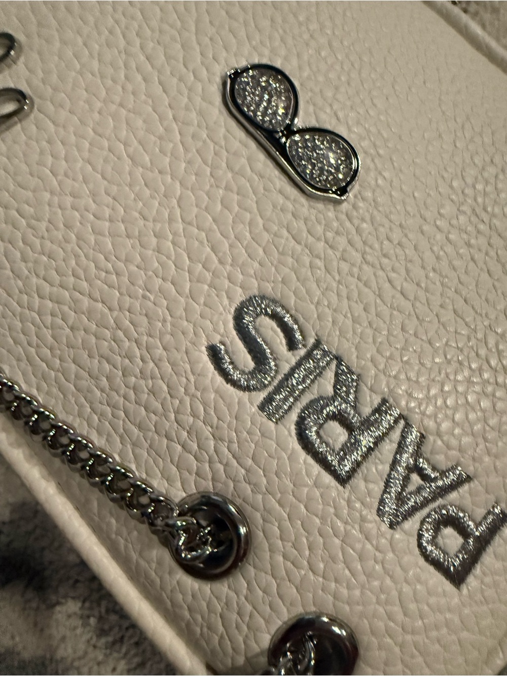 Karl Lagerfeld Faux Pebbled White Leather Embellished Shoulder Crossbody Bag NWT - Picture 9 of 11